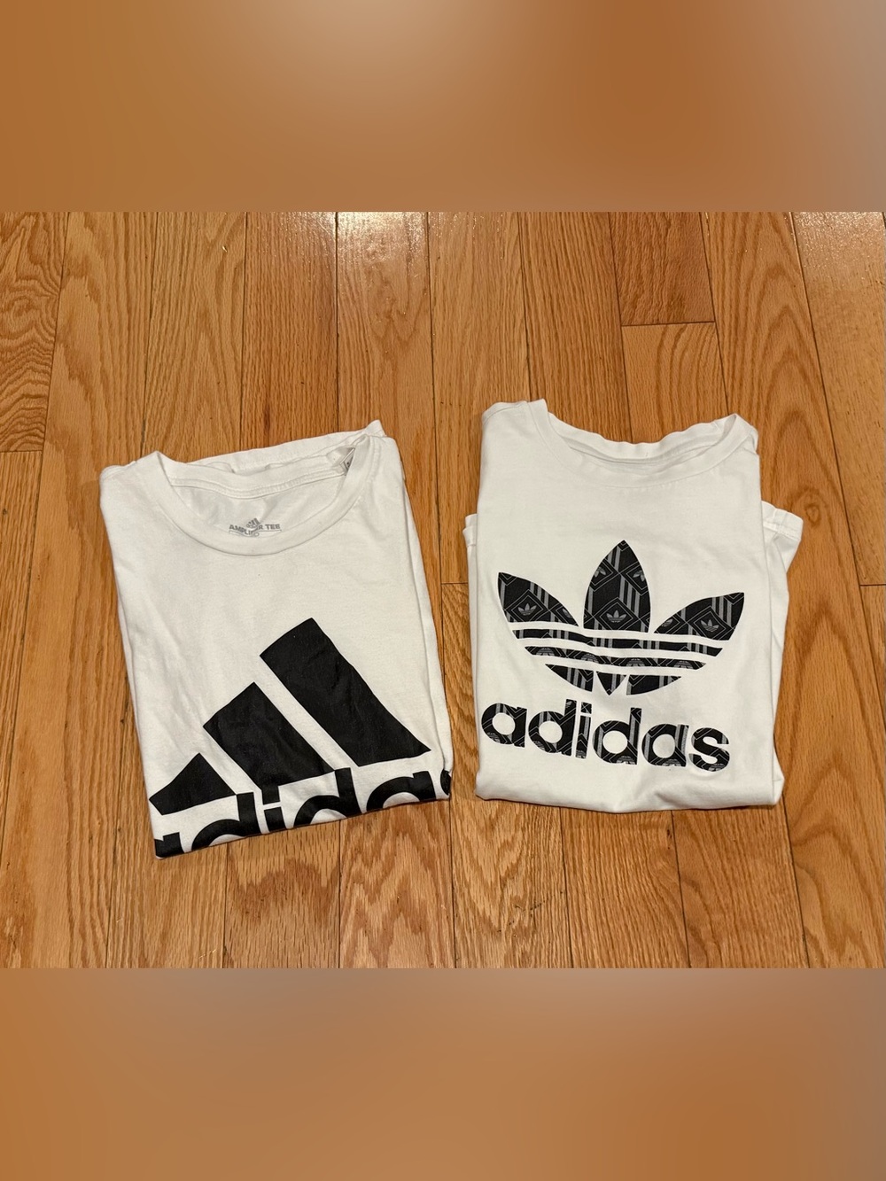 Adidas logo white t-shirts bundle amplifier and 3 stripe logos boys 14
